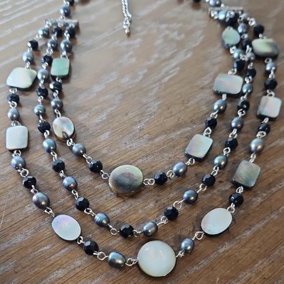 Multi-Layered Black and Silver Tone Necklace - Picture 6 of 7